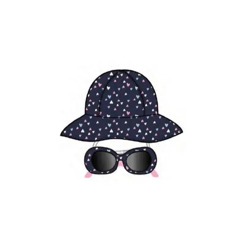 Little Me – 2Pc Girl Hat & Sunglass Set Blue With Rainbow Hearts, 0/12M