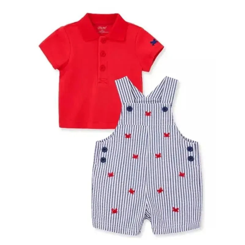 Little Me – Baby Boy Crab Shortall Set, Blue/Red