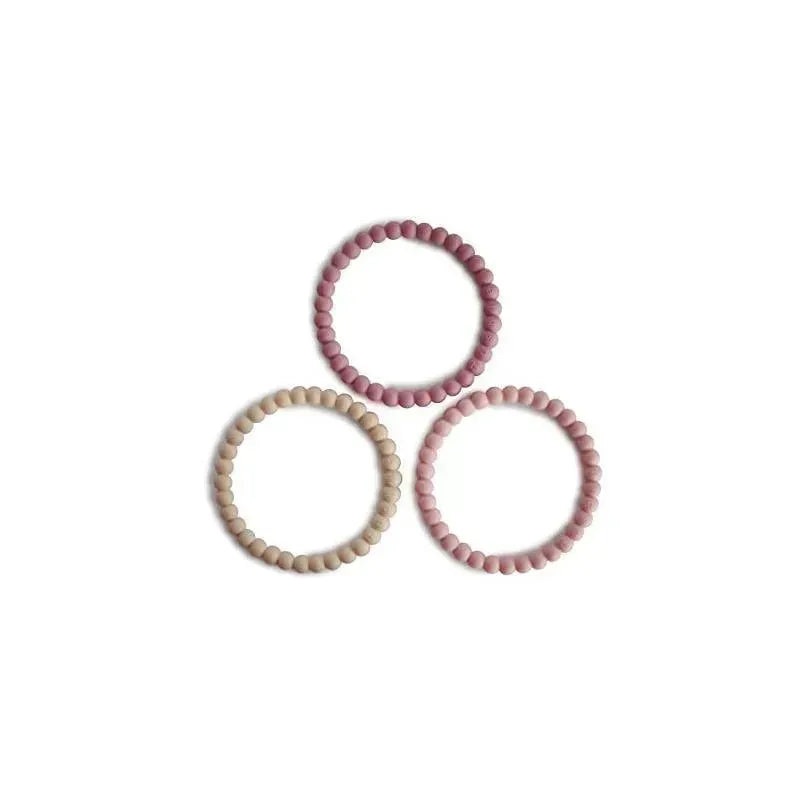 Mushie Silicone Pearl Teether Bracelets Linen/Peony/Pale Pink