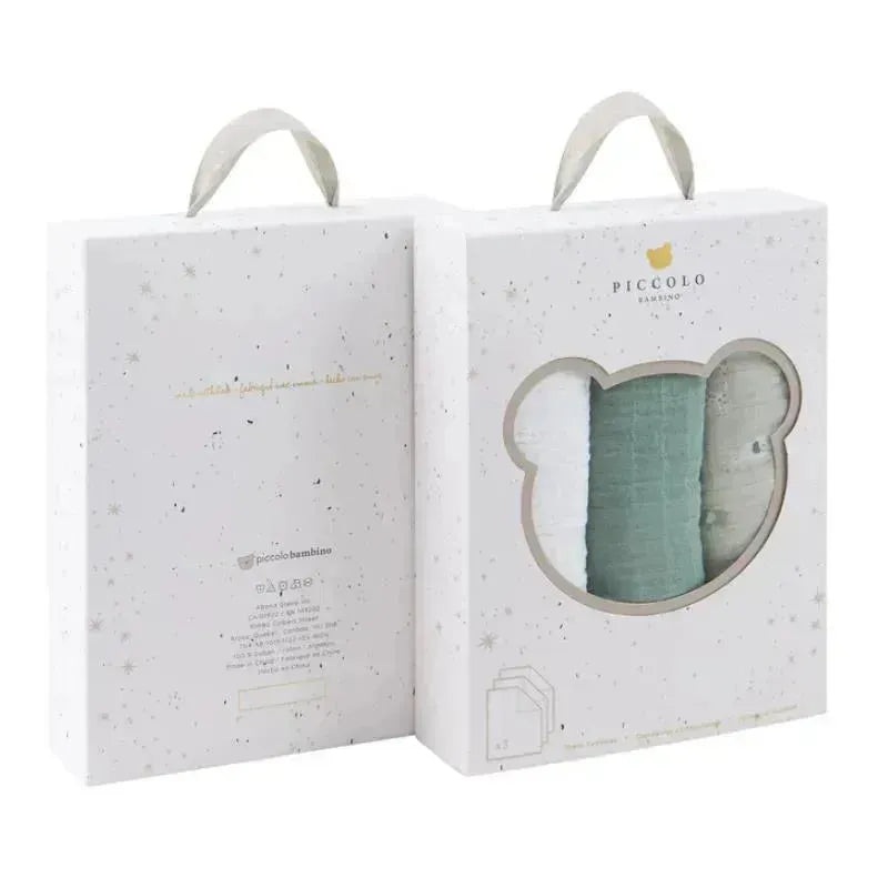 Piccolo Bambino – 3Pk Muslin Swaddles In Gift Box Green