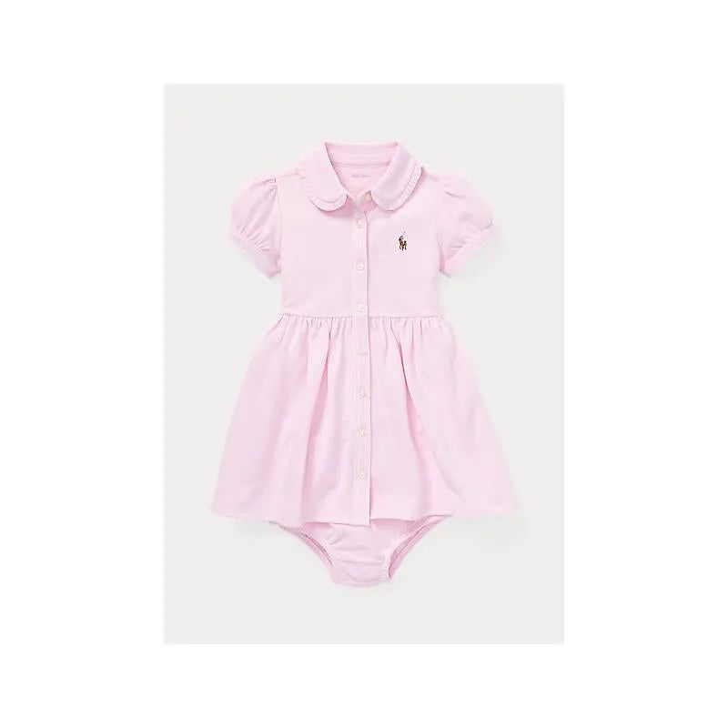 Polo Ralph Lauren Baby – Striped Knit Oxford Dress & Bloomer, Camel Pink