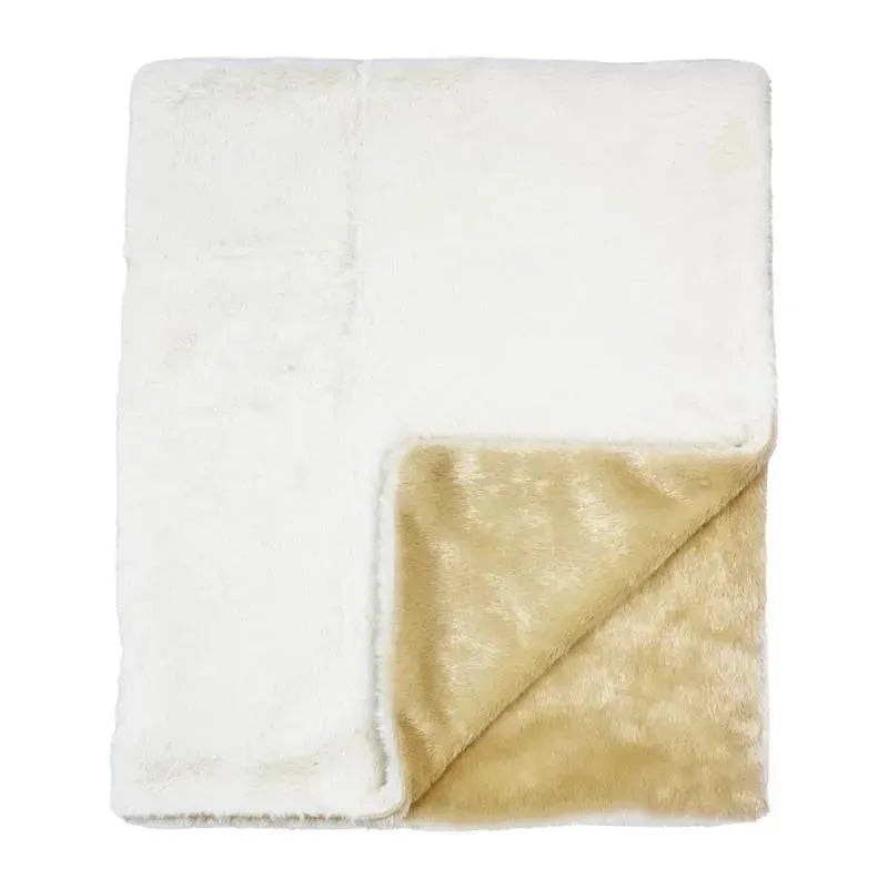 Rose Textiles – 2 Layer Faux Fur Plush Blanket,- Ivory/Tan