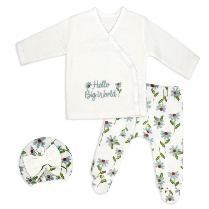 Rose Textiles – 3Pk Baby Girl Quilted Take Me Home Set, Hello Big World