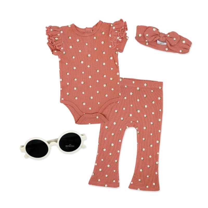 Rose Textiles – 4Pk Baby Girl Pant Set, Coral Floral