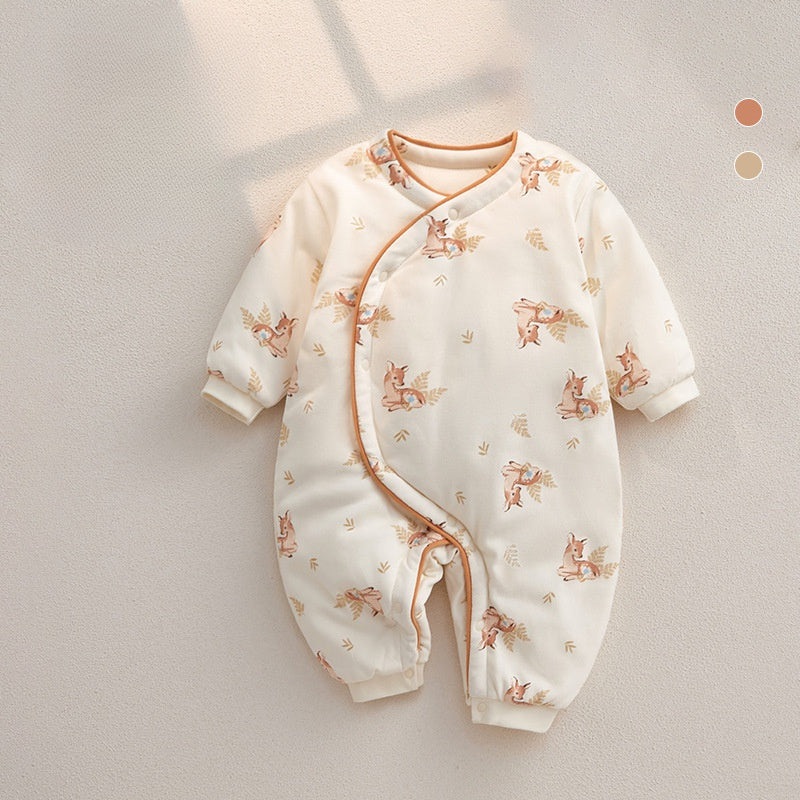100% Cotton Extra Warm Long Sleeve Quilted Romper – Cute Dear Deer 0-3 M