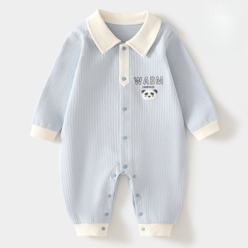 100% Cotton Long Sleeve Romper – Blue Panda Blue Panda 3-6 M