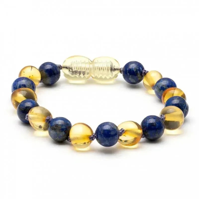 Amber Stone – Baroque Baltic Amber & Lapis Lazuli Baby Bracelet 7