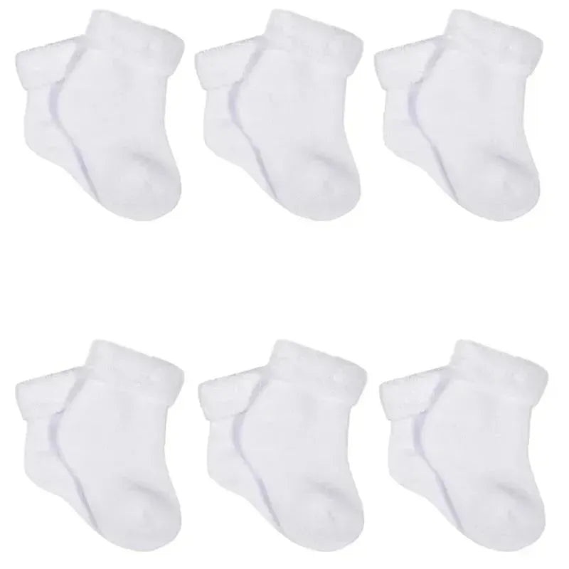 Gerber – 6Pk Terry Wiggle Proof Socks, 0/3M, White