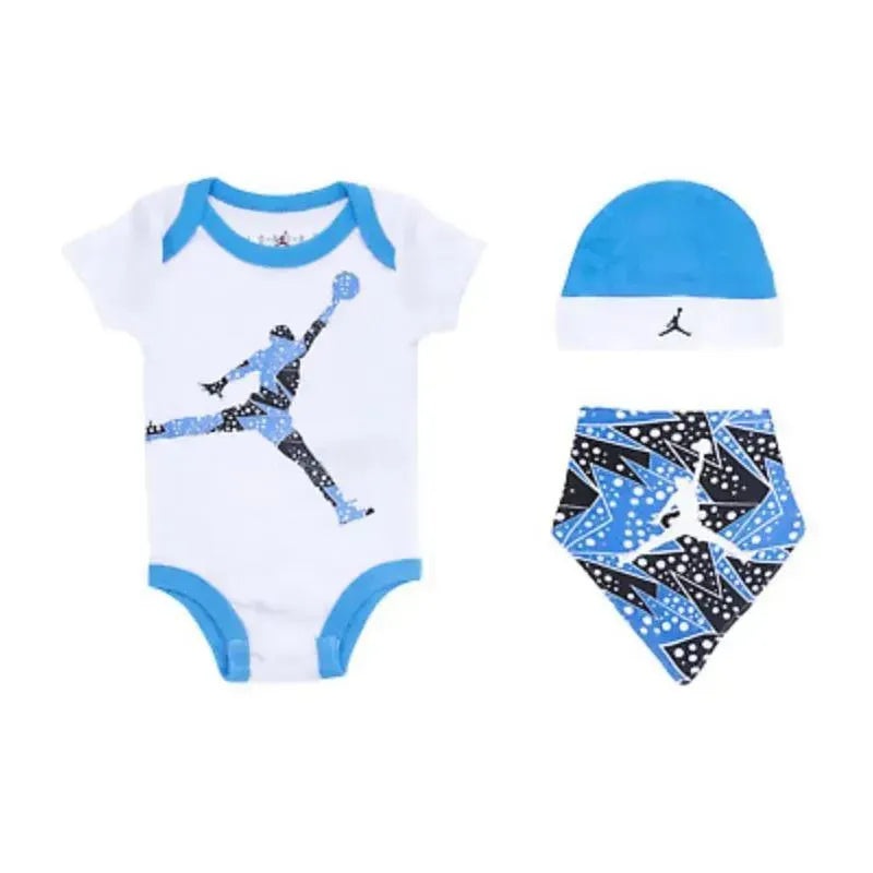 Jordan – Baby Boy 3Pk Onesie & Bandana Bib & Hat Set, White