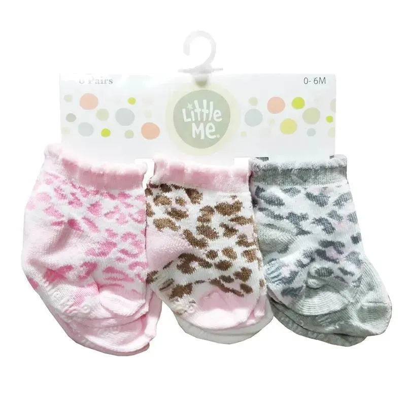 Little Me Girl 6-Pack Flat Knit Non-Slip Socks – Scalloped Edge/Animal Prints