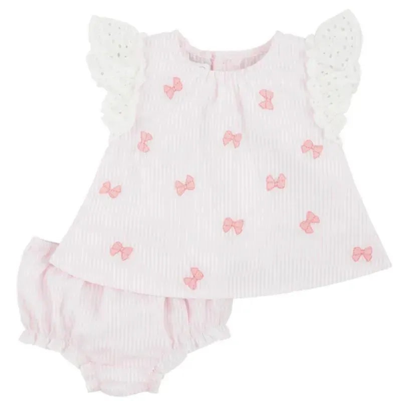 Mud Pie – Embroidered Pink Bow Pinafore Set