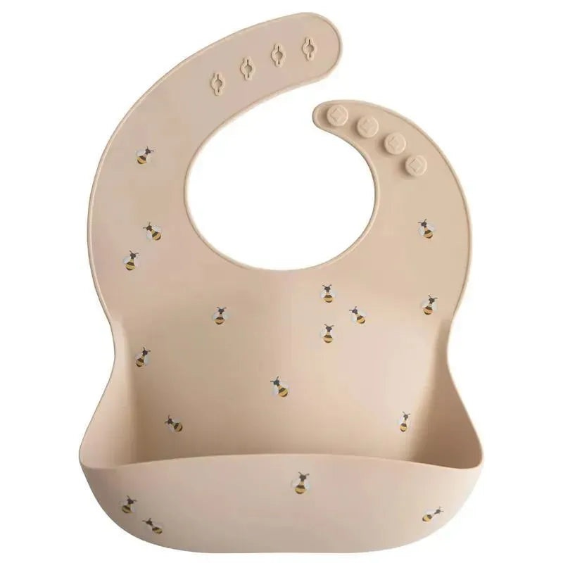 Mushie – Silicone Baby Bib, Adjustable Fit Waterproof, Bees