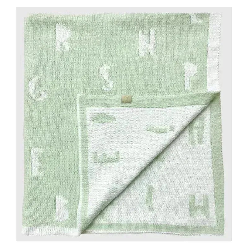 Piccolo Bambino – Feather Chenille Blanket Stroller Blanket On Wooden Hanger Green