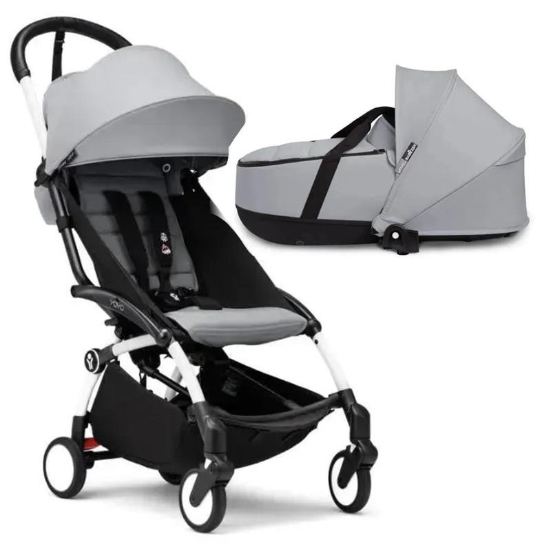 Stokke – Yoyo Stroller Bundle, Black And White Frame | Stone 6+ Color Pack | Stone Bassinet