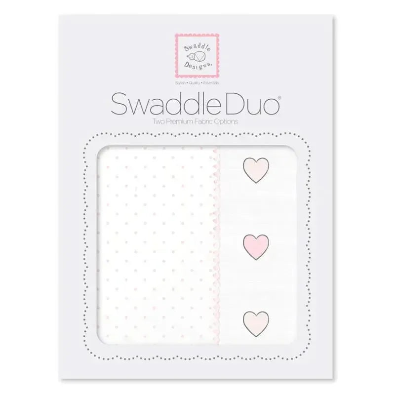 Swaddle Designs – 2Pk Swaddleduo, Pastel Pink Polka Dots + Hearts