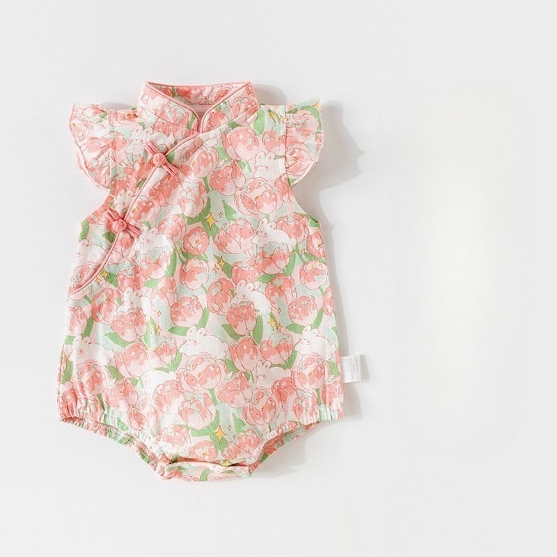 100% Cotton Flutter-Sleeve Bodysuit – Pink Blossom Pink Blossom 3-6 M