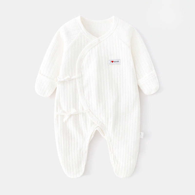 100% Cotton Footed Onesie with Mittens – White White NB