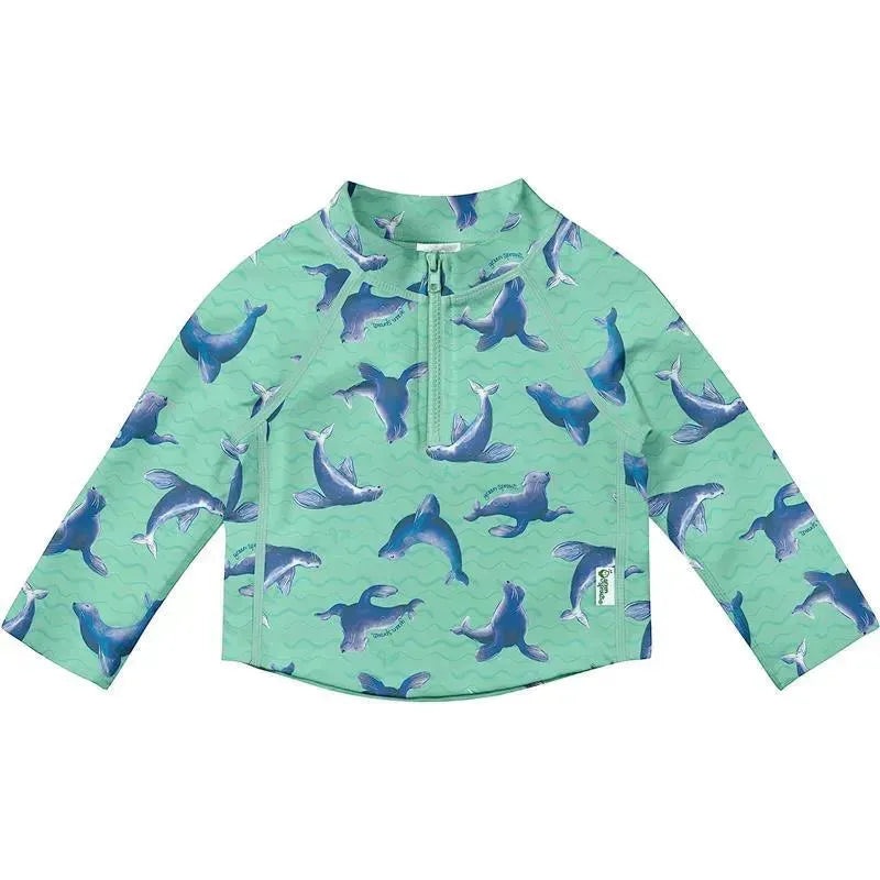 Green Sprouts – Long Sleeve Zip Rashguard Shirt, Seafoam Sea Lions
