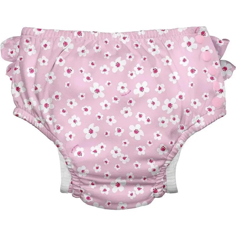 Green Sprouts – Reusable Eco Snap Ruffled Swim Diaper, Light Pink Small Blossoms