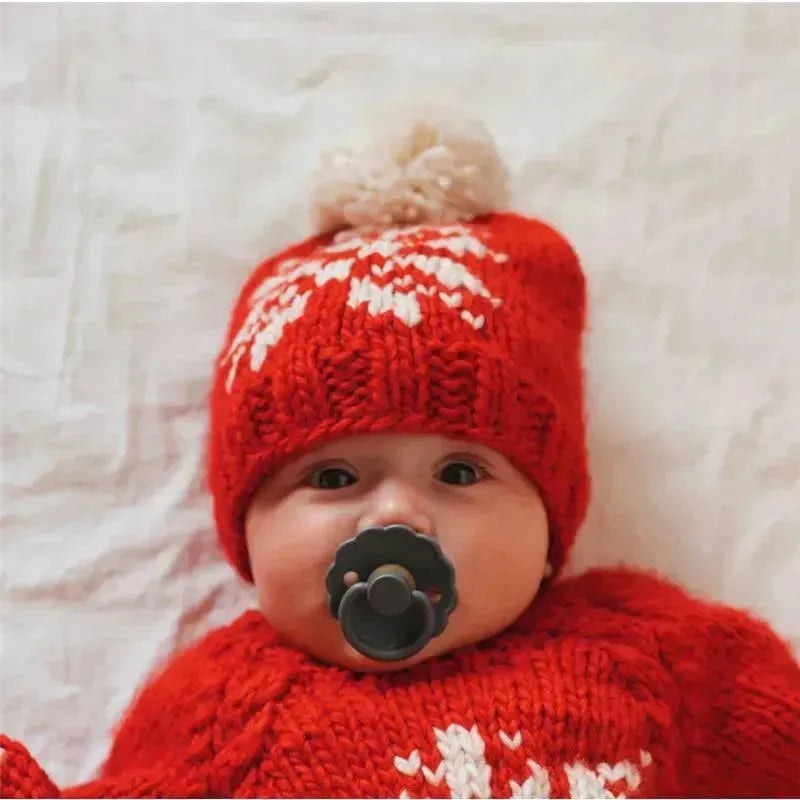 Huggalugs – Snowflake Red Beanie Hat For Baby & Kids
