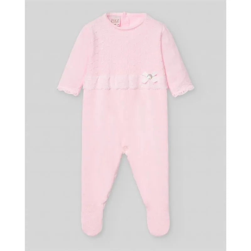 Paz Rodriguez – Baby Girl Knit Newborn Romper Linda, Chalk Pink/White