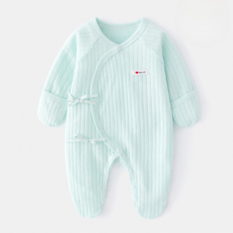 100% Cotton Footed Onesie with Mittens – Green Green NB