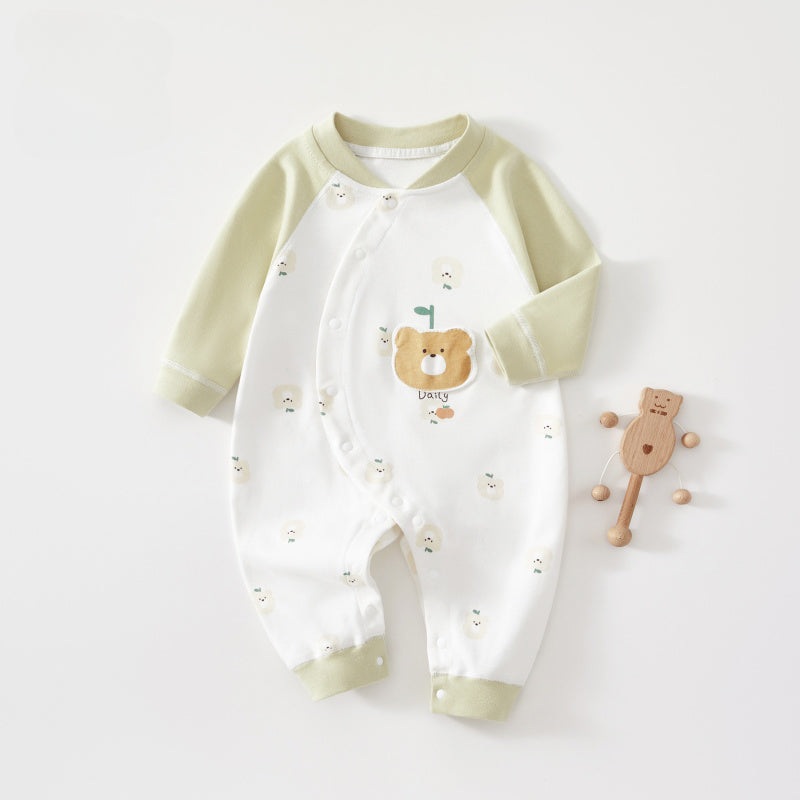 100% Cotton Long Sleeve Romper – Green Cute Bear Green Cute Bear 0-3 M