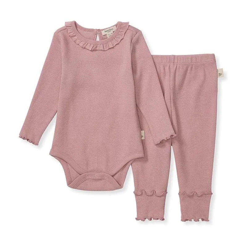 Burts Bees – Baby Girl Thermal Bodysuit & Pant Set, Persian Rose