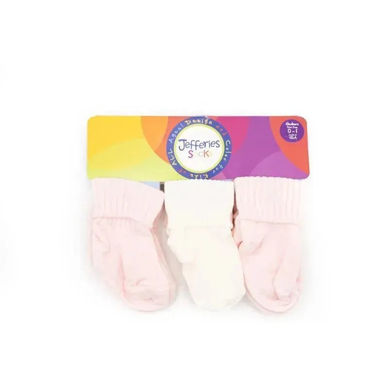 Jefferies Socks 6Pk Cotton Turn Cuff Light Pink & White Baby Girl Socks