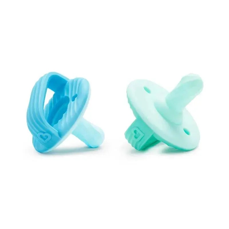 Munchkin Sili-Soothe & Teethe Silicone Pacifier + Teether – 2Pk, Blue/Green