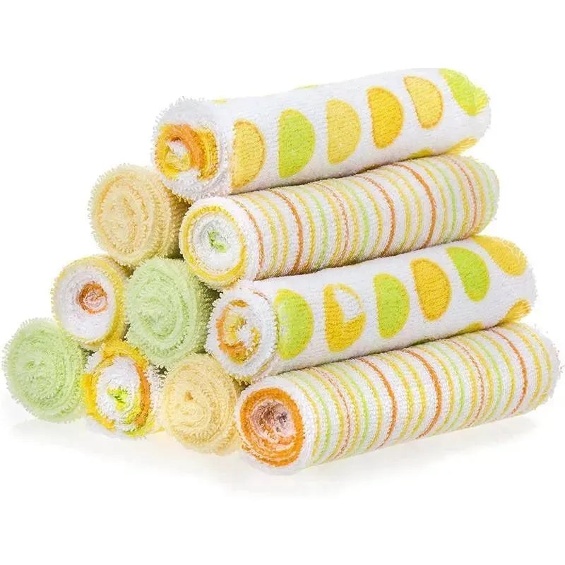 Spasilk – 10Pk Soft Terry Bath Washcloths, Yellow/Green Dots