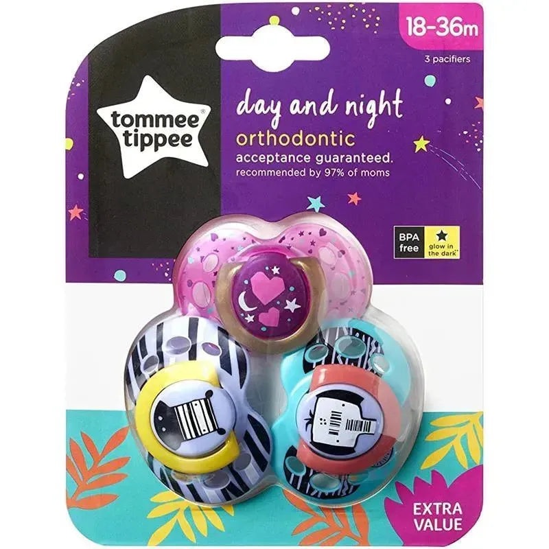 Tommee Tippee – 3Pk Closer To Nature Day And Night Glow-in-the-Dark Pacifiers 18-36M – Colors May Vary