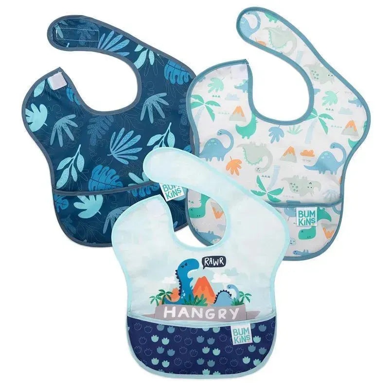 Bumkins – SuperBib 3 Pack, Dinosaurs/Blue Tropic