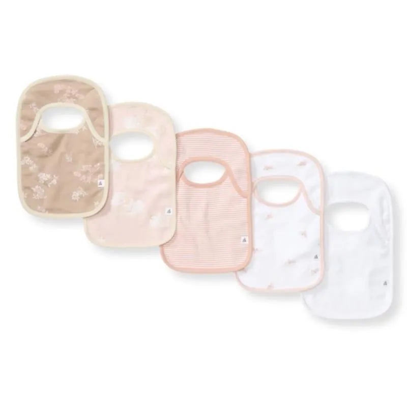 Burts Bees – Set Of 5 Whimsical Floral Lap Shoulder Bibs, Ranunculus
