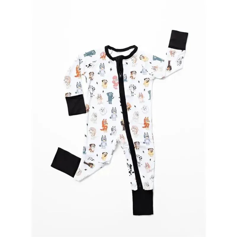 Ellie Sue – Baby Blue Dog & Friends Bamboo Zipper Romper