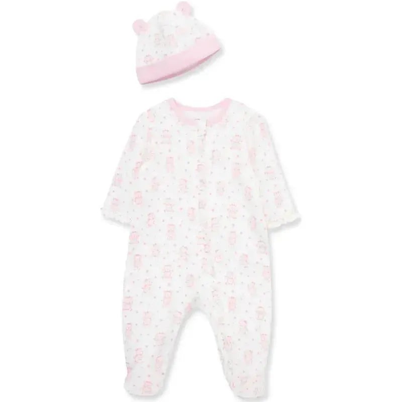 Little Me – Joyful Bear Footie-Hat, Pink
