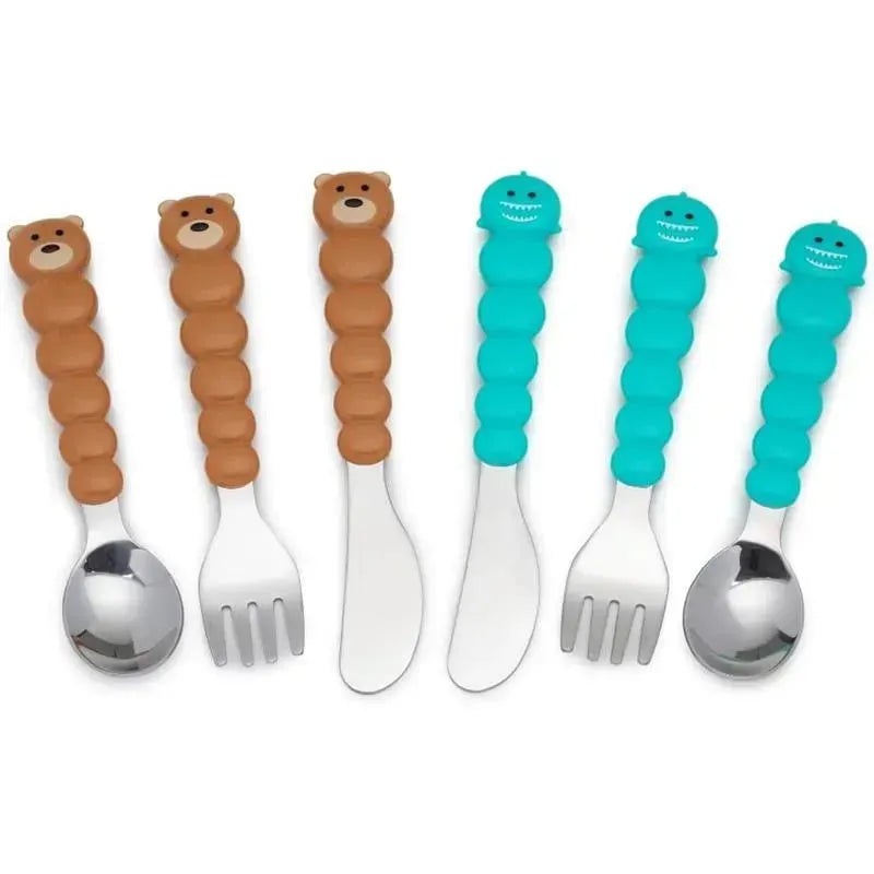 Melii – 6Pk Toddler & Kid Feeding Spoon Fork & Knife Set, Bear & Shark