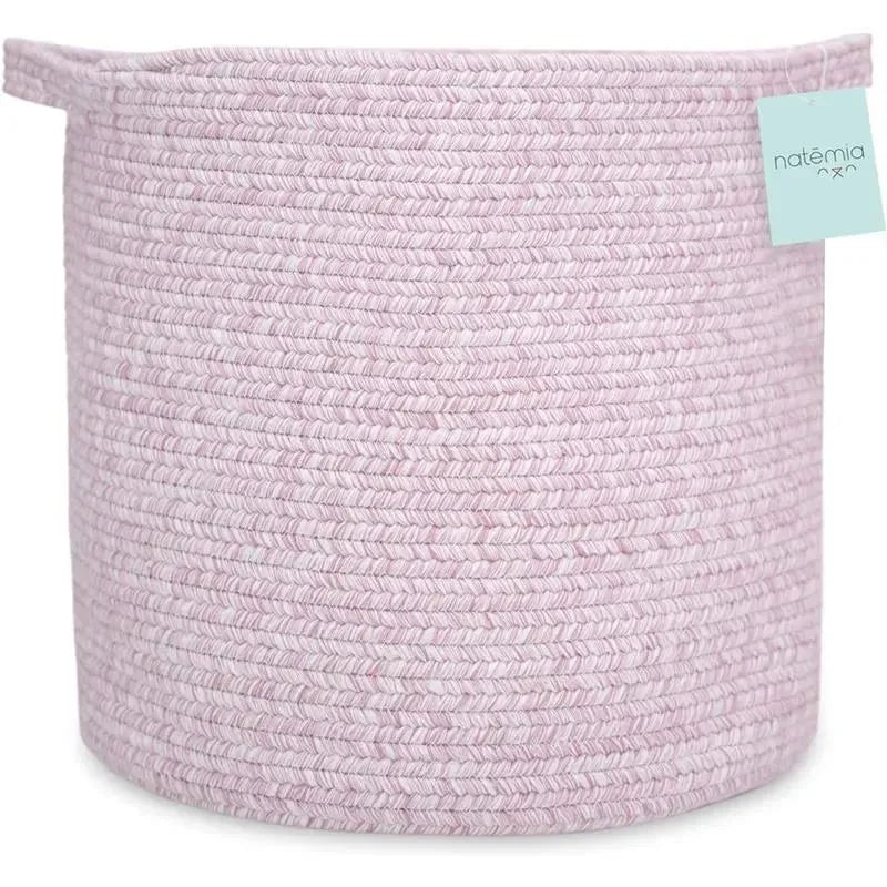 Natemia – Rope Storage Basket, Nursery Bin and Toy Organizer (15x15x14), Pink, Large