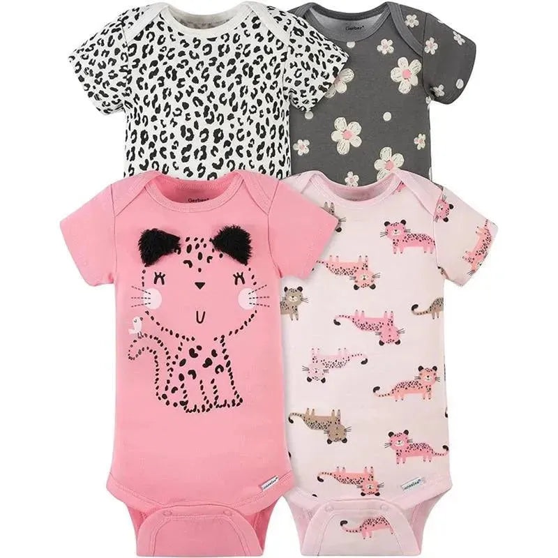 Gerber – 4Pk Baby Short Sleeve Onesies – Girl Leopard