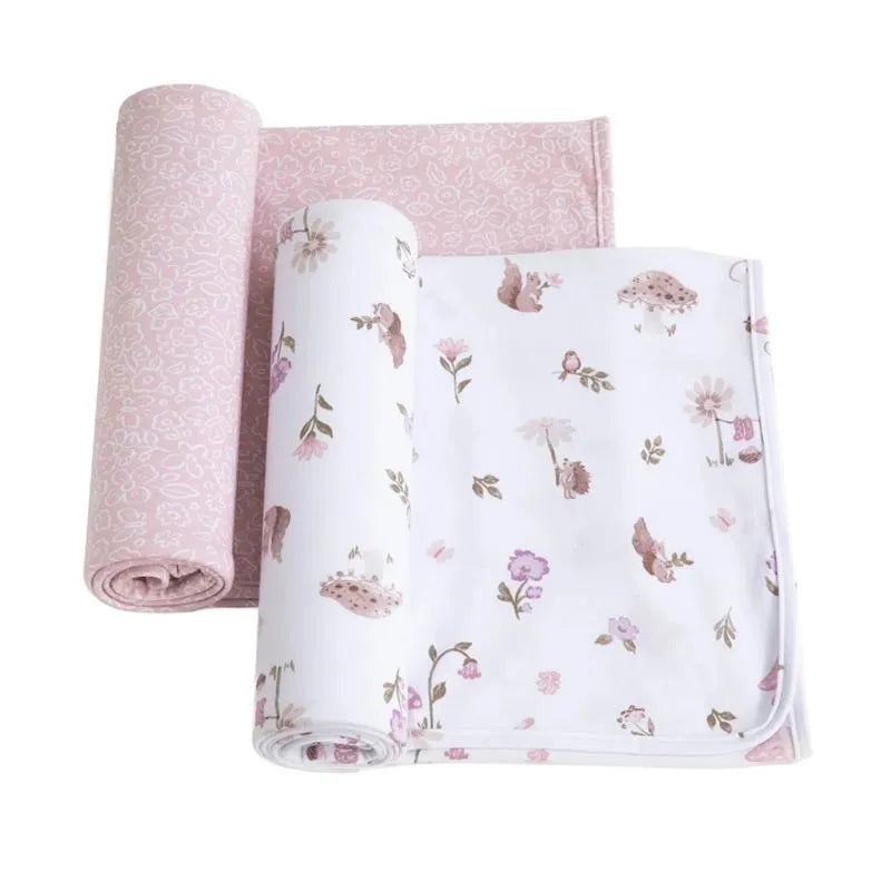 Living Textiles – 2Pk Jersey Swaddle, Mushroom House