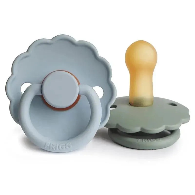 Mushie – 2Pk Frigg Daisy Natural Rubber Baby Pacifier, Powder Blue/Sage, 6/18M