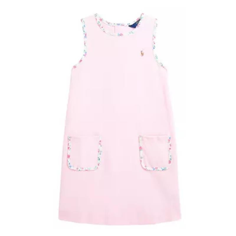 Ralph Lauren Baby – Girl Sleeveless Classic Oxford Shirt Dress W/ Printed Trim Bath Pink