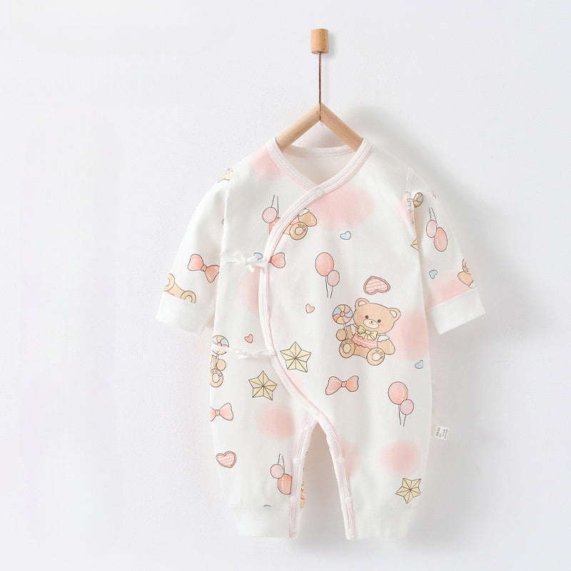 100% Cotton Long Sleeve Romper – Pink Bear Pink Bear NB