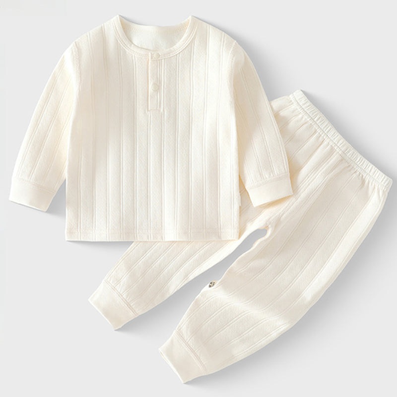 100% Cotton Long Sleeve Top & Pants Set- White White 6-9 M