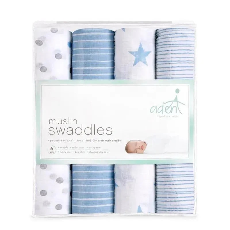 Aden + Anais – 4 Pk Muslin Swaddles, Dapper