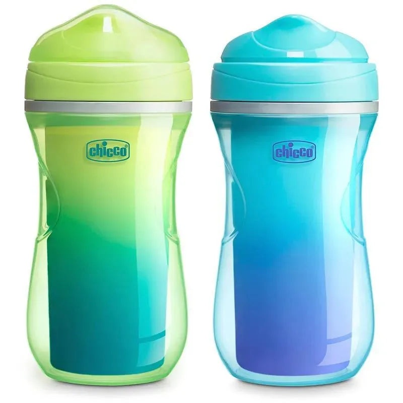 Chicco – 2Pk Insulated Rim Spout Trainer Sippy Cup 9Oz. Green/Teal Ombre