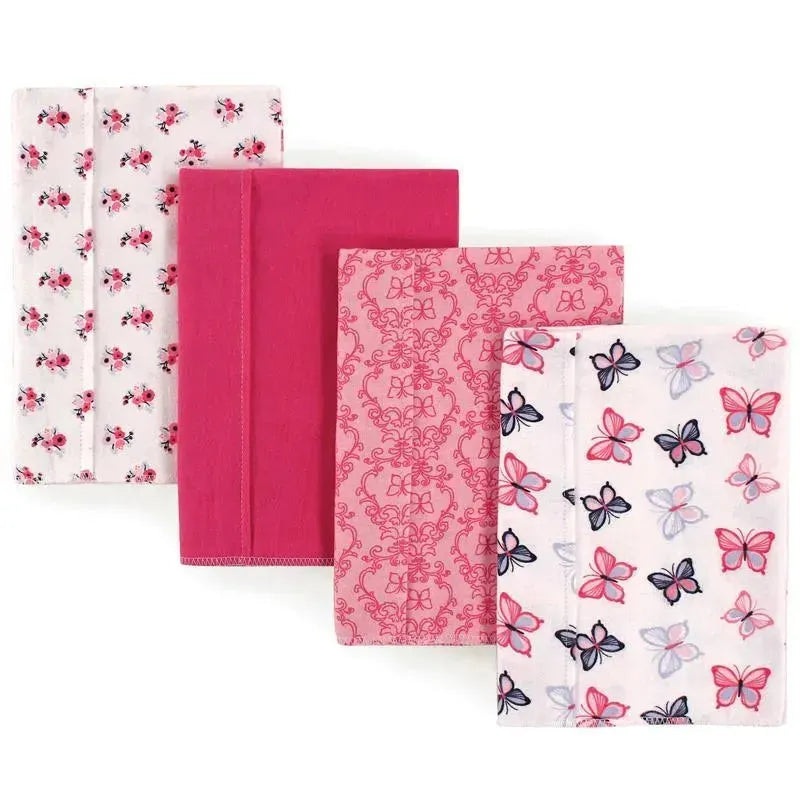 Hudson Baby Girls’ 4-Pack Flannel Burp Cloths, Butterflies