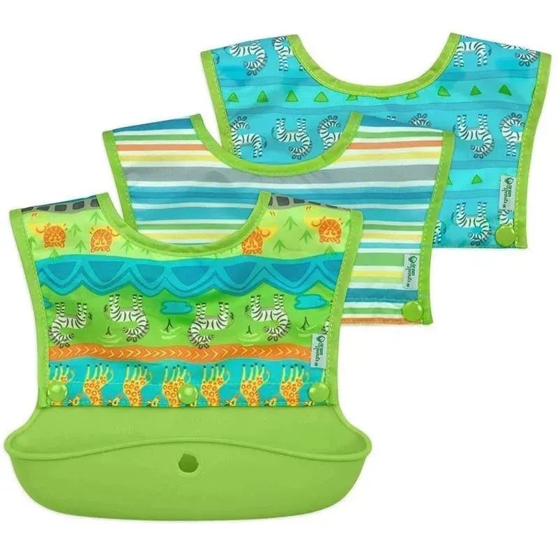 I-Play Green Spouts Snap & Go Long Sleeve Bib, Green Safari, Size 6-18M