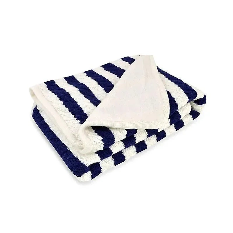 Just Born – Stripe Cable Knit Blanket, Navy/White
