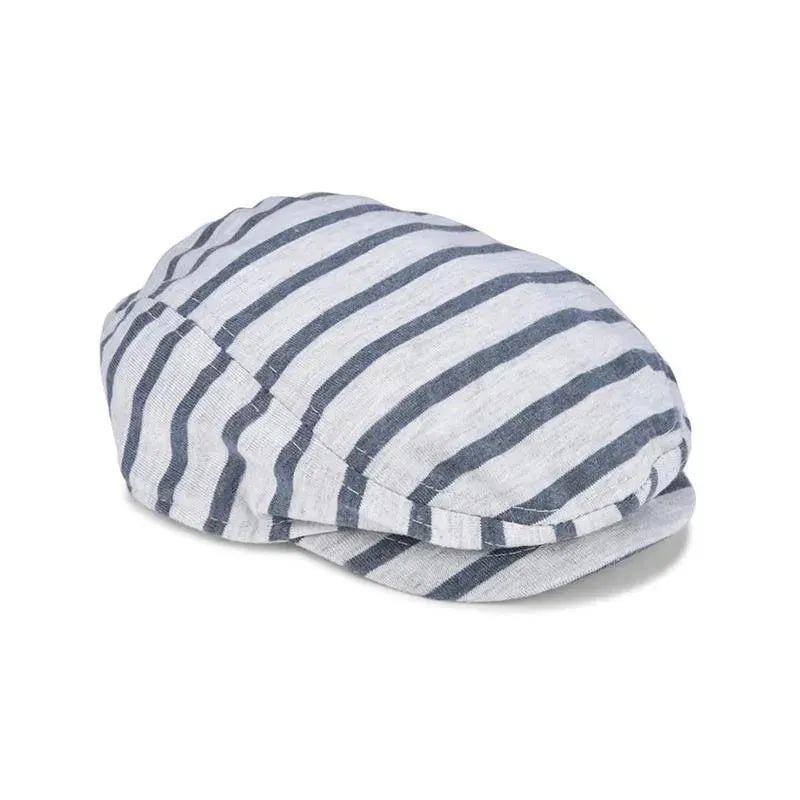 Little Me – Heather Grey And Navy Stripe Cabbie Hat